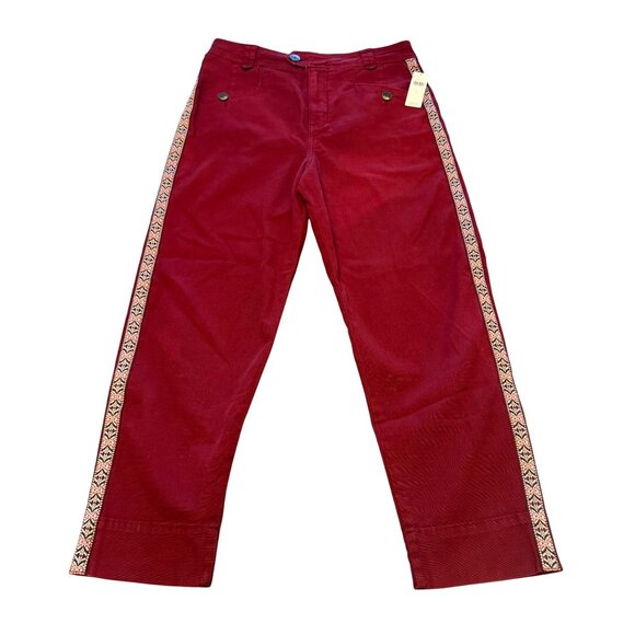 Anthropologie Women's Burgundy Pants Size 4 W/ Embroidered Side Stripes NWT - Picture 1 of 16